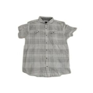 Prana Mens XL Grey White Plaid Short Sleeve Button Down Shirt Dual Chest Pockets